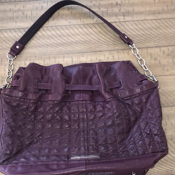 BCBG Vegan 🌱 Quilted Leather Deep Purple Bag Silver Chain &Bolts - Picture 1 of 17